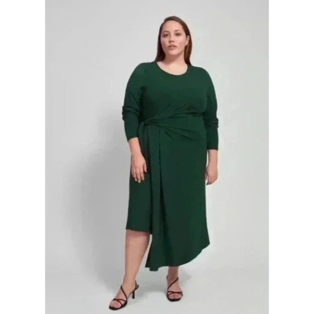 Universal Standard XS Women's 10-12 Dina Long Sleeve Side Tie Dress Scarab Green
